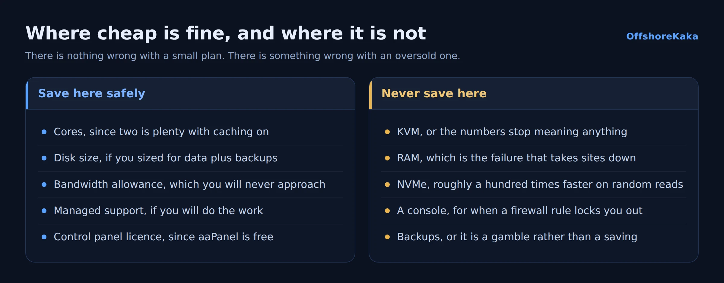 Diagram of where to save on a VPS and where not to